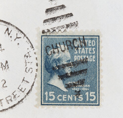 briefmarke stamp vintage retro alt old blau blue usa amerika america 15 cents church antik antique...