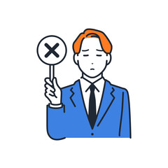 バツの札を持つスーツを着た若い男性のシンプルなベクターイラスト素材
