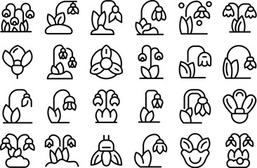 Snowdrop icons set outline vector. Nature flower. Spring floral