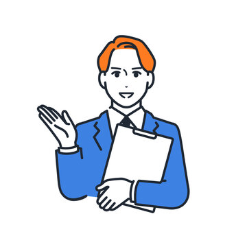 recommend clip art: 提案する若いビジネスマンのシンプルなベクターイラスト素材