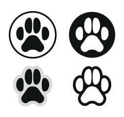 Icon vector set containing 4 variations of pets paw designs.