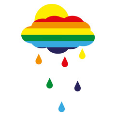 Creative Rainbow cloud with rain drops and sun isolated on white background. Gender revolution concept. Cute vector illustration with summer weather element. 