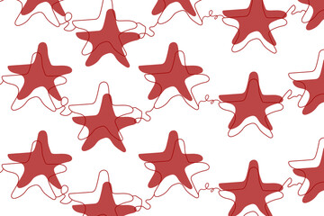 Banner with one line drawing starfish. Website wallpaper with sea star isolated on white background. Summer flat vector illustration. 