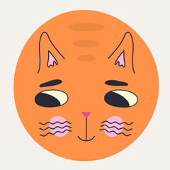 Funny cat face, abstract personage, mascot design, funny face, cute icon.