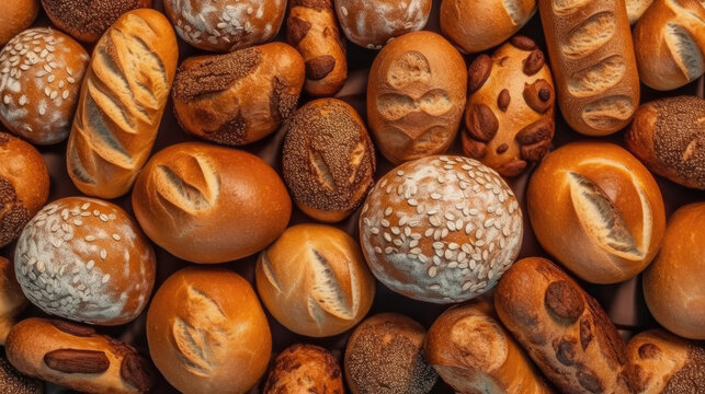 close up of bread from bakery created with Generative AI technology