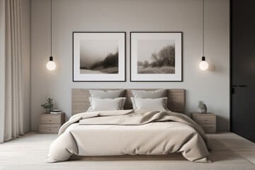 Minimalist Bedroom with Blank Frames