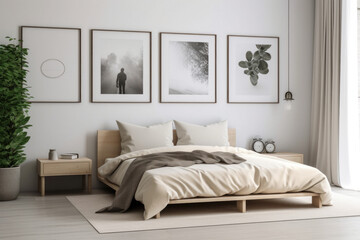 Minimalist Bedroom with Blank Frames