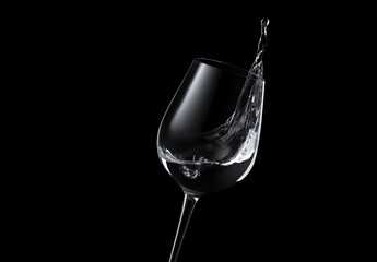 Splash. Wine glass with water on black background