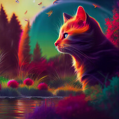 Calm colorful cat outdoors 