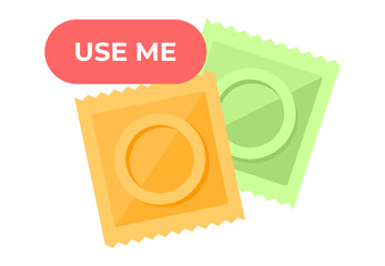 condom with use me sign isolated on white background. Vector illustration	