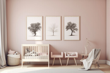 Minimalistic Nursery Room with Blank Frames