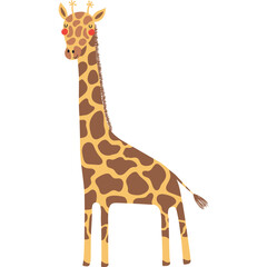 Obraz premium Cute funny giraffe cartoon character illustration. Hand drawn Scandinavian style flat design, isolated vector. Tropical animal, jungle wildlife, safari, nature, kids print element