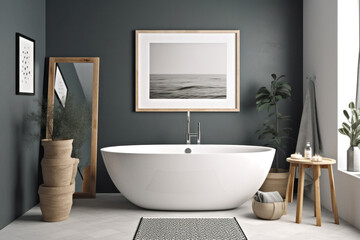 Obraz na płótnie Canvas Minimalistic Bathroom Design with Blank Frame