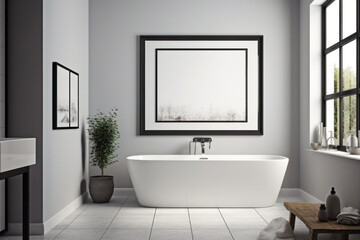 Fototapeta na wymiar Minimalistic Bathroom Design with Blank Frame