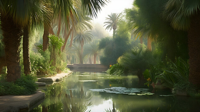 tropical garden with trees Generative AI