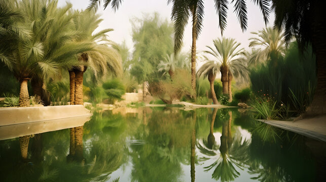 palm trees reflected in water Generative AI