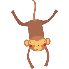 Cute funny monkey cartoon character illustration. Hand drawn Scandinavian style flat design, isolated vector. Tropical animal, jungle wildlife, safari, nature, kids print element