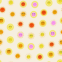 Smiling sun, abstract personage, mascot design, funny face, cute icon.