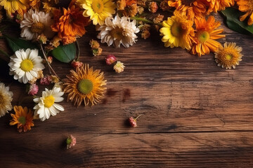 flower on  background copy space flat lay mock up, top view