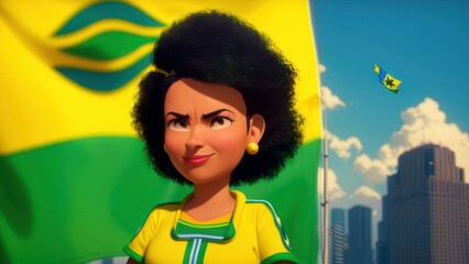 Expressive cartoon brazillian woman. Generative AI