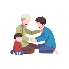 Obraz premium Illustration of apologized to my father during Eid Al-Fitr 