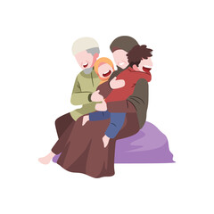 Illustration of a family with a baby on the back during Eid al-Fitr