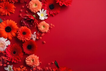 Obraz na płótnie Canvas flower on background copy space flat lay mock up, top view