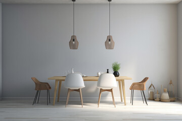 Fototapeta na wymiar Minimalist Modern Dining Room with Blank Wall