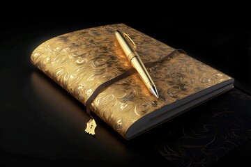 CEO Executive luxury desk with golden pen and book with golden ornaments Generative AI Illustration