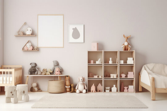 Modern Children's Room with Toys and Blank Wall