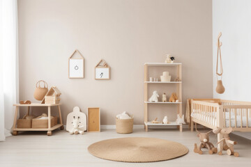 Modern Children's Room with Toys and Blank Wall