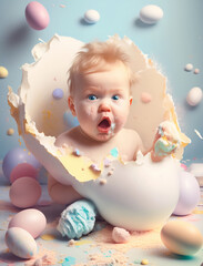 baby playing with easter eggs,AI Generative