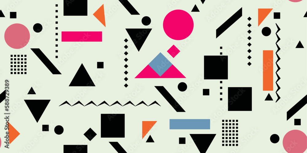 Fototapete geometric primitive abstraction. memphis geometry, seamless pattern. vector geometric colorful patte