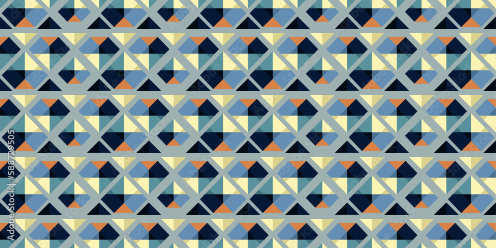 Poster Abstract repeating rhombuses. A pattern of simple multicolored rhombuses making a texture. For print and interior decoration, pillows, textiles, surfaces, cups, design.