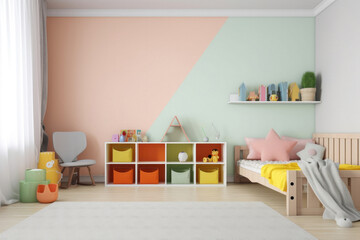 Modern Colorful Children's Room with Blank Wall