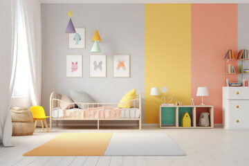 Modern Colorful Children's Room with Blank Wall