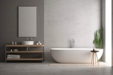 Naklejka na ściany i meble Modern Minimalist Bathroom with Empty Blank Wall