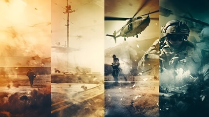 Modern abstract collage of war concept. Generative AI