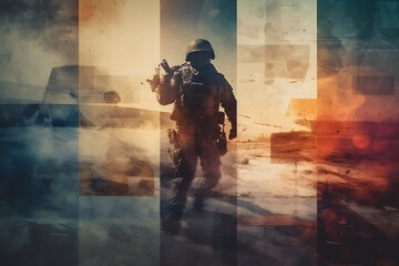 Modern abstract collage of war concept. Generative AI