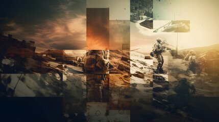 Modern abstract collage of battle. Generative AI