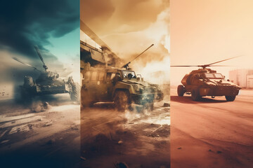 Modern abstract collage of battle. Generative AI