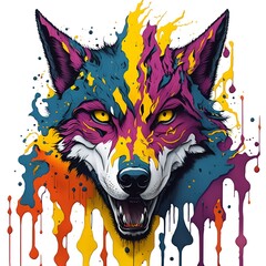wolf with paint splatter