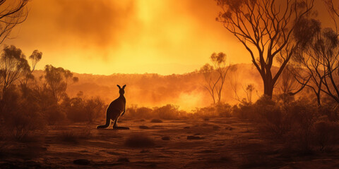 Kangaroo in Danger: Australian Bushfire Devastation. Generative AI