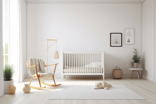 Modern Minimalist Bright Nursery Room with Blank Wall