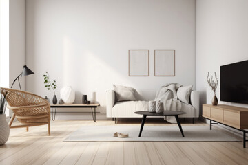 Modern Minimalist Scandinavian Living Room with Empty Wall