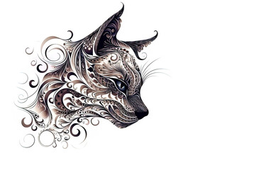 Fototapeta premium Psychedelic Cat Tattoo Design. Isolated. Generated by Midjourney Generative AI