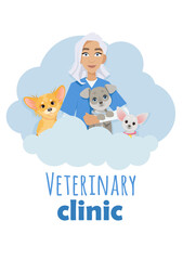 Doctor veterinarian woman with dogs