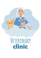 Doctor veterinarian woman with dogs