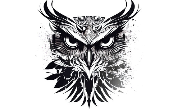 Psychedelic OwlTattoo Design. Isolated. Generated by Midjourney Generative AI