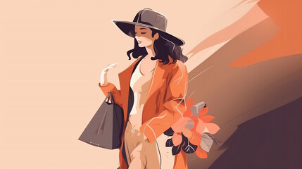 Stock illustration: shopping, two women shopping. Generative AI.